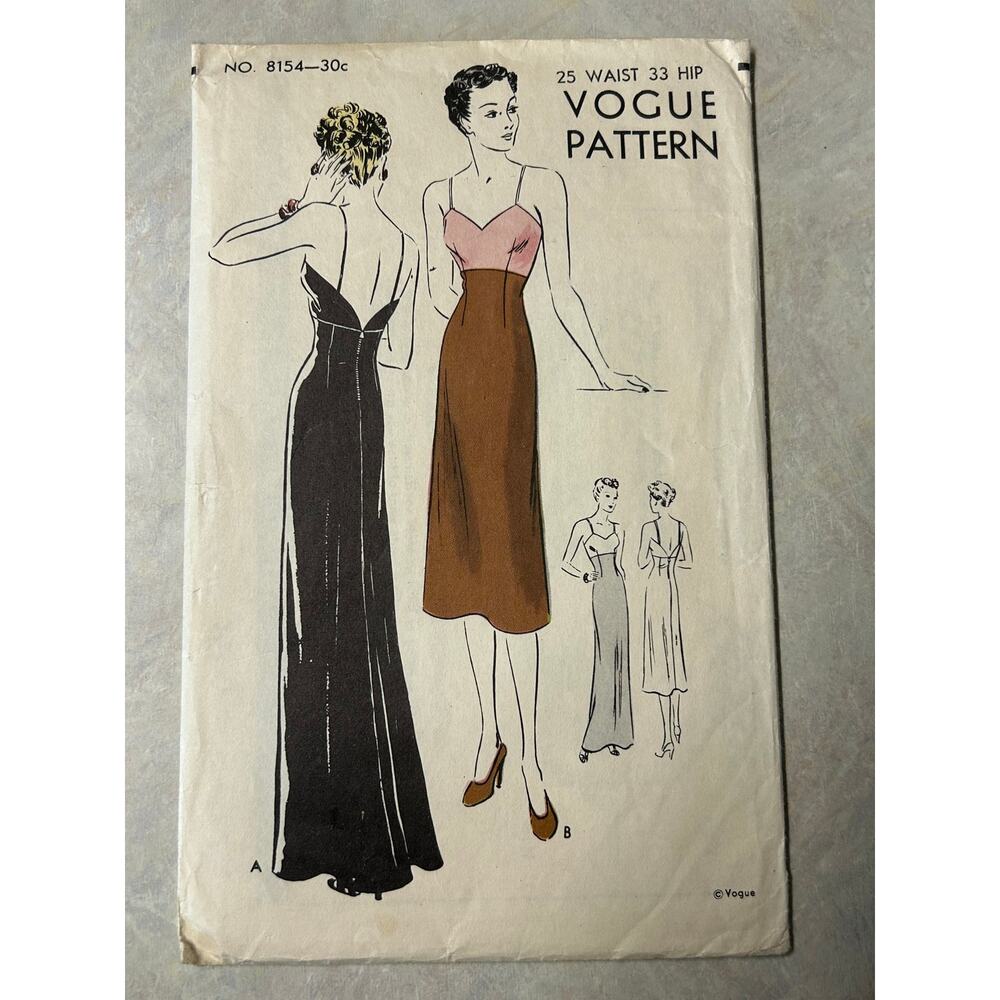 Vintage 1955 Vogue Pattern #8154 One Piece Dress/Camisole Top Size 25" Waist